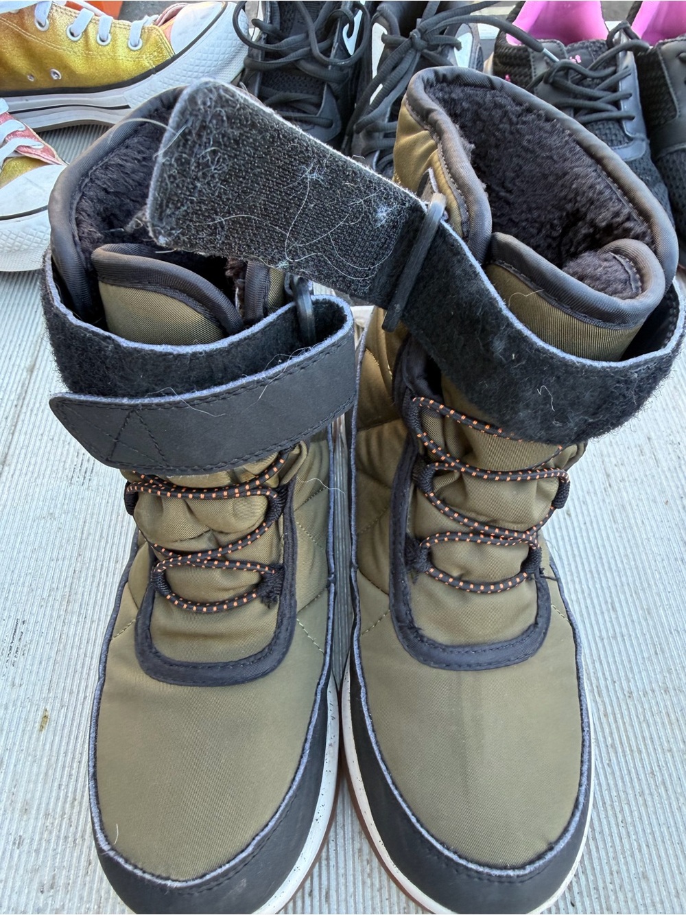 Kamik Olive Green & Black Kids Snow Boots with Faux Fur Cuff